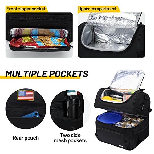 MIER Dual Compartment Lunch Bag Tote with Shoulder Strap for Men and Women Insulated Leakproof Cooler Bag, Black