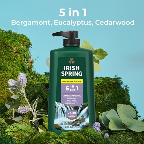 Irish Spring 5 in 1 Body Wash for Men, Men's Body Wash, Smell Fresh and Clean for 24 Hours, Conditions and Cleans Body, Face, and Hair, Made with Biodegradable Ingredients, 30 Oz Pump (Pack of 2)