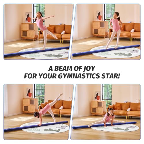 ZELUS 8ft. Folding Gymnastics Balance Beam, Floor Balance Beam w/Carry Handles Anti-Slip Base for Kids, Beginners & Professional Gymnasts (8 ft, Blue)