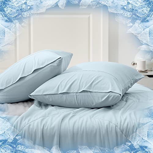 Cozy Bliss Cooling Pillowcases for Hot Sleepers, Q-Max>0.4 Standard Pillow Cases Envelope Closure for Night Sweats, Double Sided Cooling, Summer Breathable Soft for Hair Skin, Blue Pillow Covers