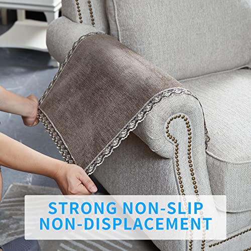 MINJIATEX Couch arm Covers, Non-Slip (2 pcs), Washable, for Living Room Recliner Chair, Protectors for Leather Sofa armrest slipcover, JYS-Beige