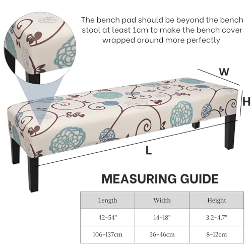 SearchI Waterproof Dining Bench Cover, Stretch Printed PU Bench Seat Covers, Rectangle Dining Table Bench Slipover for Dining Room, Living Room, Kitchen(Grey)