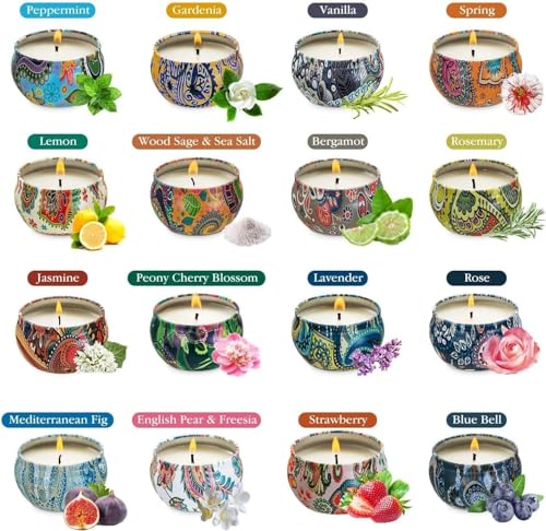 16 Pack Scented Candles Gift Set 2.5oz Strong Fragrance Aromatherapy Candles Natural Soy Wax Candles Portable Travel Tin Jar Candles Gifts for Home Scented Decoration Birthday Valentine'sDay
