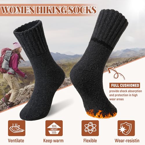 Velice Wool Socks for Women Merino Wool Boot Hiking Thick Thermal Warm Socks Winter Crew Cushion Cozy Work Socks 5 Pairs(Color A-011)