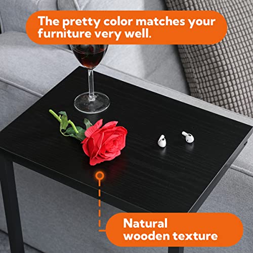 AMHANCIBLE C-Shaped End Table Set of 2, Couch Tables That Slide Under, TV Trays, Side Table for Small Space, Bedside Tables for Living Room, Bedroom, Metal Frame, Black HET02BBK