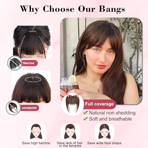 QGZ Clip in Bangs Hair Clip 100% Real Human Hair Clip on Bangs for Women 3 Secure Clip in Hair Extension Natural Full Coverage Thick French Fake Bangs (Black)