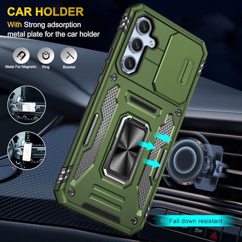 KOBBRAN for Samung Galaxy S23 FE Case with Slide Camera Cover Ring Kickstand Military Grade Shockproof Case Armor Heavy Duty for Galaxy S23 FE Phone Case (Black)