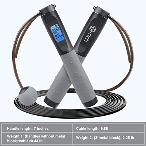 Te-Rich Weighted Skipping/Jumping Rope with Counter for Men Women Kids Fitness Exercise Training - Heavy Handles, Adjustable Length - Cordless