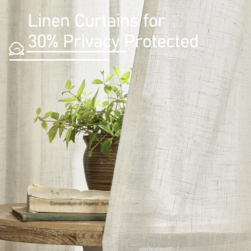LAMIT Natural Linen Curtains for Bedroom, 84 Inch Faux Linen Textured Light Filtering Drapes Back Tab and Rod Pocket Window Panels for Living Room, Set of 2 Panels, 52 x 84 Inch, Light Grey