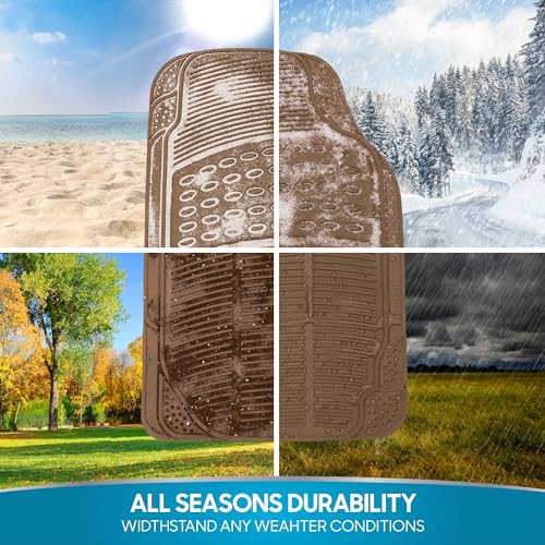 BDK All Weather Rubber Floor Mats for Cars - Fit 3 Rows Full Set, Heavy Duty Car Mats - Fit Well, Easy to Install & Clean No Slip Design - Universal SUV, Van, & Car Accessories (Beige)