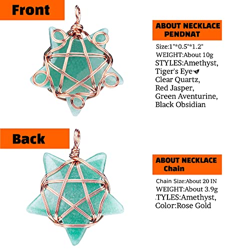 UU UNIHOM Natural Tiger's Eye Quartz Gemstones Five Point Star Necklace Pendant Sliver Gold Wire Wrapped Healing Crystal Necklace Jewelry Crystal Necklaces Pendulum for Women Men