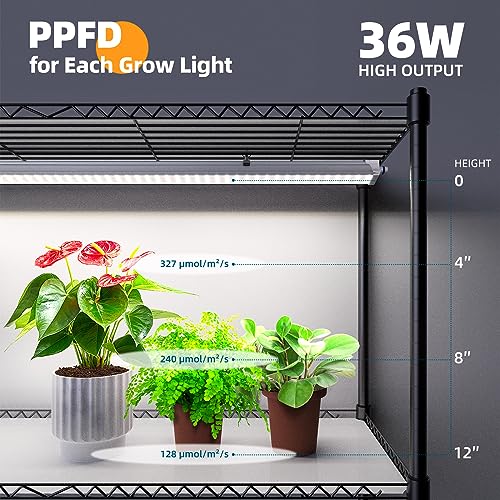 Barrina Plant Stand with Grow Light, 3FT T5 5000K 36W 3 Packs LED Full Spectrum Indoor DIY Plant Shelf with Grow Light Flower Pot Stand Display Rack, 4-Tier 35.4"x13.8"x70.9", Wheel, Built-in Timer