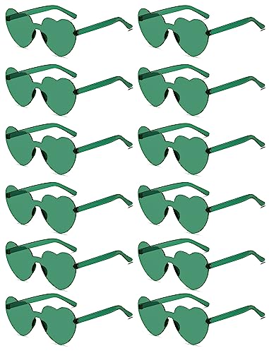 Colrea 12 Pairs Heart Sunglasses for Women Men, Trendy Heart Shaped Rimless Transparent Sunglasses, Colorful Frameeless Heart Glasses, Bachelorette Party Favors