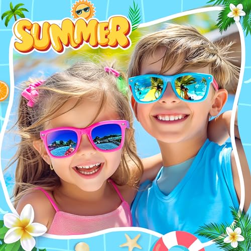 GIFTINBOX Kids Sunglasses Bulk Party Favors For Kids 3-5 4-8, 16Pack Neon Sunglasses For Kids Boys Girls with UV400 Protection, Pool Beach Kids Sunglasses Party Favors Great Gift for Birthday Party…