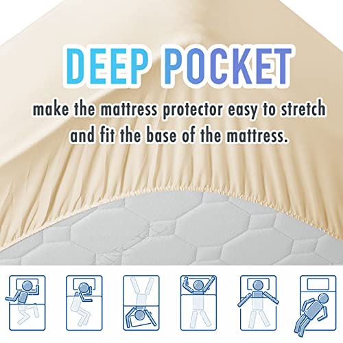 MATBEBY Bedding Quilted Fitted Twin Mattress Pad Cooling Breathable Fluffy Soft Mattress Pad Stretches up to 21 Inch Deep, Twin Size, Beige, Mattress Topper Mattress Protector
