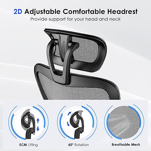Soohow Ergonomic Mesh Office Chair, Computer Desk Chair Ergonomic, High Back Office Chair with Headrest, Adjustable Lumbar Support and 3D Armrests,Blue.
