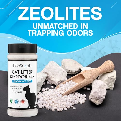 NonScents Cat Litter Deodorizer - Litter Box Odor Eliminator - Less Scooping Extends Kitty Litter Lifespan - Fragrance-Free Formula Eliminates Unpleasant Cat Odors - Fresh Scent Litter Pans