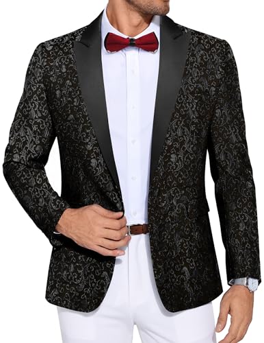 COOFANDY Men's Tuxedo Jacket Paisley Wedding Blazer One Button Dress Suit Jackets for Dinner,Prom,Party