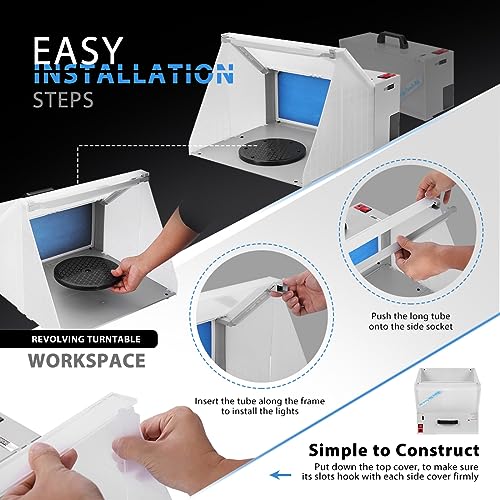 VIVOHOME Portable Airbrush Paint Spray Booth Kit with LED Lights Turn Table and Filter Hose for Model Cake Craft Nail Toy Part