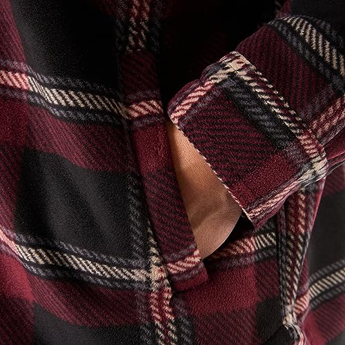 Smith's Workwear Men's Sherpa-Lined Zip-Front Hooded Microfleece Shirt-Jacket, Burgundy-469