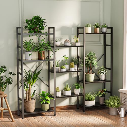 SUPERJARE Triple 4 Tier Bookshelf, Bookcase with 11 Open Display Shelves, Wide Book Shelf Book Case for Home & Office, Black