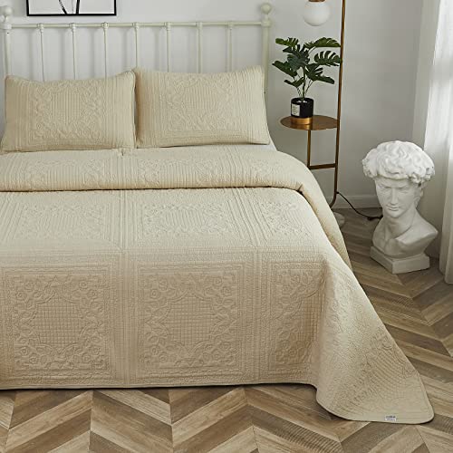 Brandream Twin Size Quilt Set Cotton Beige Matelasse Bedspread Coverlet Set Elegant Quilt Bedding Set 2-Piece