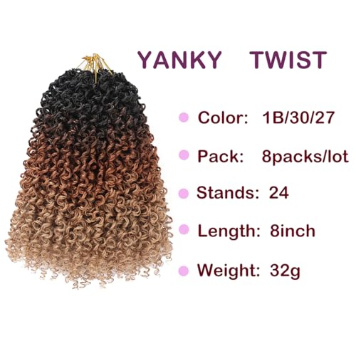 Yanky Twist Pre-looped Crochet Braid Synthetic Short Re-twisted Curls Passtion Twist Crochet Hair for Black Women Hair Extensions(8nch 8Pack 3T1B/30/27)