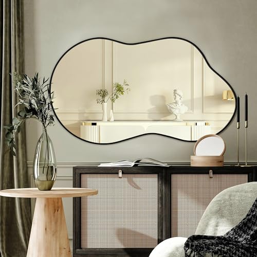 Dorlicecass Irregular Wall Mirror - Wall Mirrors Decorative 20"x36" Black Asymmetrical Mirror Aviation Aluminum Alloy Frame for Bathroom, Bedroom, Living Room, Cloakroom, Entryway