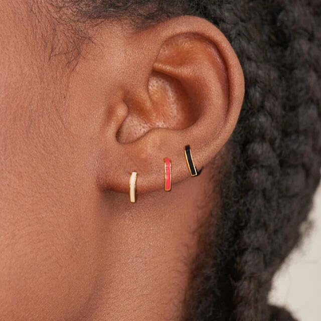 JINEAR 3 Pairs Heart Enamel Earrings for Women, 14K Gold Small Hoop Earrings Heart Enamel Earrings Dainty Heart Huggie Earring Gifts