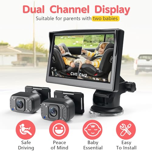Itomoro Baby Car Camera, Dual Channel 5 inch Display with 2 IR Night Vision Camera, Easily Install Baby Car Mirror 1080P Clear Car Baby Camera for Rear Facing Seat Backseat ACZ403