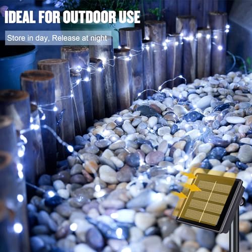 JMEXSUSS White Solar String Lights Outdoor Waterproof, 2 Pack Each 33FT 100 LED Solar Fairy Lights, 8 Modes Solar Christmas Lights for Outside Tree Garden Patio Wedding Decorations