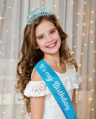ACO-UINT Birthday Crown for Girls, Cute Birthday Sash & Birthday Tiara for Women Set, Sweet Birthday Headband Birthday Decorations It's My Birthday Headband Birthday Gifts for Women (Champagne)