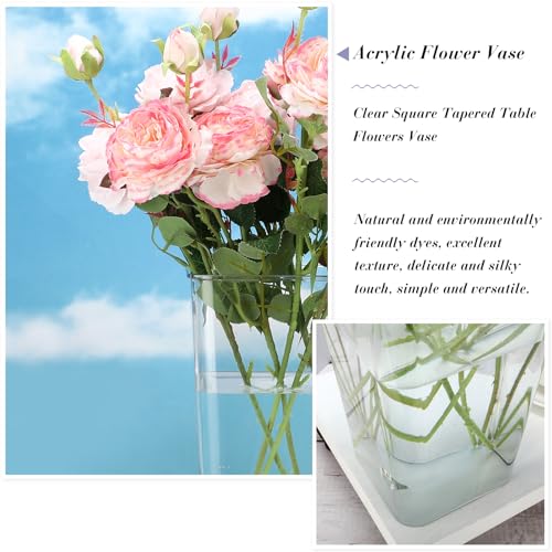 Roowest 6 Pieces Plastic Vase Acrylic Flower Square Tapered Flowers Vase Tall Centerpieces for Table Wedding Kitchen Florist Arrangements(6 x 12 Inch)