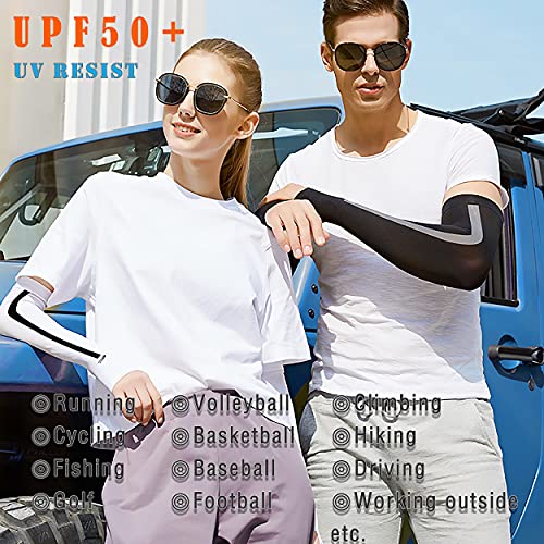 HiRui Cooling Arm Compression Sleeves, 2/3/4/5 Pairs Hands Arm Covers UPF50 UV Protection for Men Women Kids, Running Cycling Golf Basketball Driving, Tattoo Covers (2 Pairs(Black))