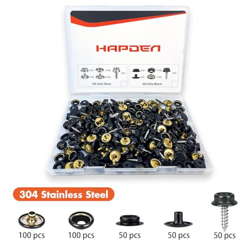 350 Pcs Boat Cover Snaps, Canvas Snap Kit & Button Snaps, 100 Set Heavy Duty Snap Fasteners Kit 3/8" Socket Stainless Steel Snaps Marine Grade for Leather Boat Cover Furniture (Black)