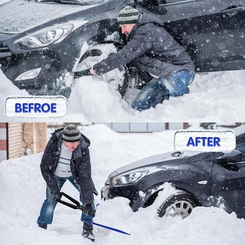 ORIENTOOLS Folding Snow Shovel with D-Grip Handle and Durable Aluminum Edge Blade, Emergency Snow Shovel for Car, Truck, Recreational Vehicle, etc.(Blade 9")