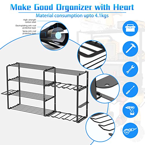 ZEAKOC 5-Layer Tool Shelf, 16.5"x7.8"x7.0" Carbon Steel, Easy to Install, Holds 80-260 lbs, 20 lbs Load Capacity per Shelf, 1.57" Spacing, 6 Drill Holder, 1PK