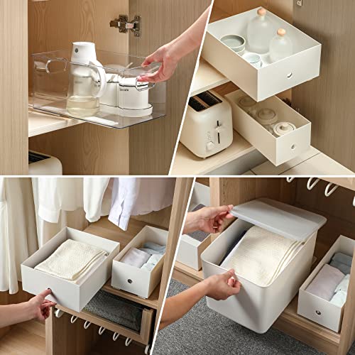 Summark Pull Out Rail for Baskets or Bins.Storage and Organization Accessories for Cabinet,Shelves.DIY Drawer Organizers Slides.2 Packs,White (1)