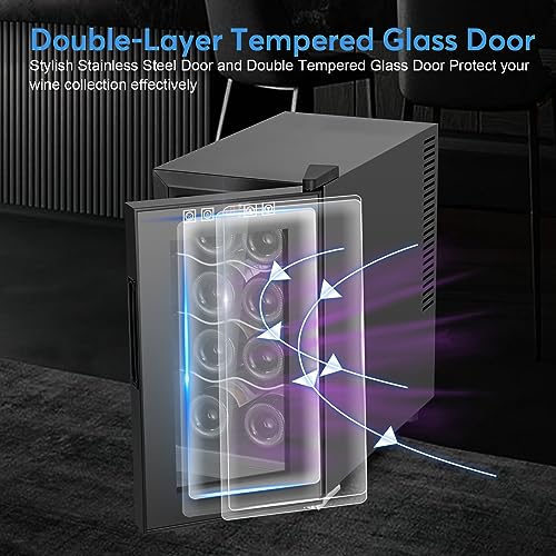 FoMupWine and Beverage RefrigeratorWith Glass Door,24-Inch Dual Zone Fridge Under Counter - 18 Bottle and 65 CanLarge CapacityLed BlueLight Smart Fast Cooling Cooler,Black Stainless Steel (FM24D)