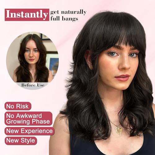 QGZ Clip in Bangs Hair Clip 100% Real Human Hair Clip on Bangs for Women 3 Secure Clip in Hair Extension Natural Full Coverage Thick French Fake Bangs (Black)