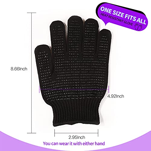 Teenitor Heat Resistant Glove With Silicone Bumps For Hair Iron Tool, Professional Heat Gloves For Heat Press, Heat Protectant Gloves For Hair Styling, Sublimation Gloves Heat Resistant Black