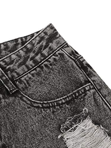 WDIRARA Women's High Waisted Raw Hem Distressed Ripped Casual Denim Shorts Grey XS