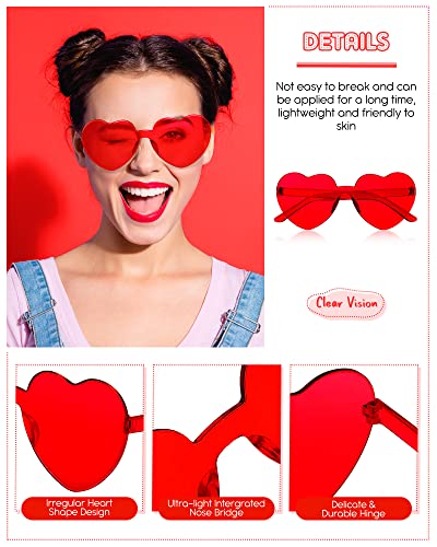 Frienda 20 Pairs Valentine's Day Heart Shaped Sunglasses Rimless Candy Color Glasses for Women Men Party Favor(Blue Pink)