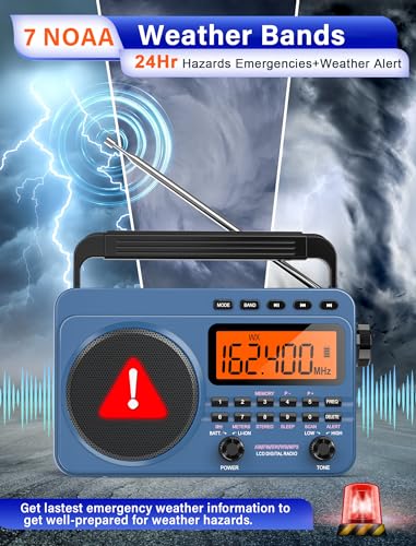 Digital AM FM Shortwave Radio with Best Reception,4000mAh Rechargeable Portable Radio with NOAA Weather Alert, Big Speaker, Digital Tuner and Stereo Earphone,Support Micro SD Card and USB MP3 Player