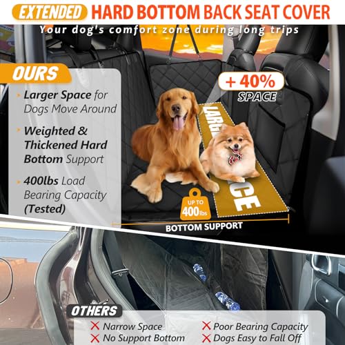 ROUWINNE Back Seat Extender for Dogs-Large Space, Dog Car Seat Cover Hard Bottom Holds 400lbs, Sturdy Backseat Extender for Dogs, Waterproof Dog Hammock for Car Dog Car Bed for Car, SUV, Truck