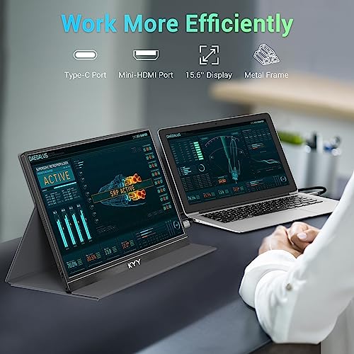 KYY Portable Monitor 15.6'' FHD 1080P USB C HDMI Gaming Monitor Ultra-Slim IPS Display w/Smart Cover & Speakers, Plug&Play, External Monitor for Laptop PC Phone Mac Xbox PS4