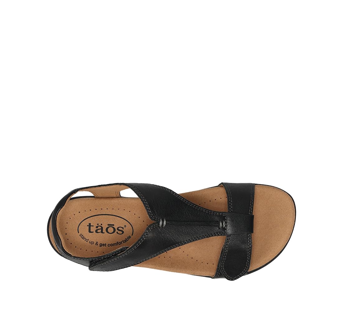 Taos The Show Premium Leather Women's Sandal - Experience Everyday Style, Comfort, Arch Support, Cooling Gel Padding and an Adjustable Fit for Exceptional Walking Comfort Black 8 (M) US