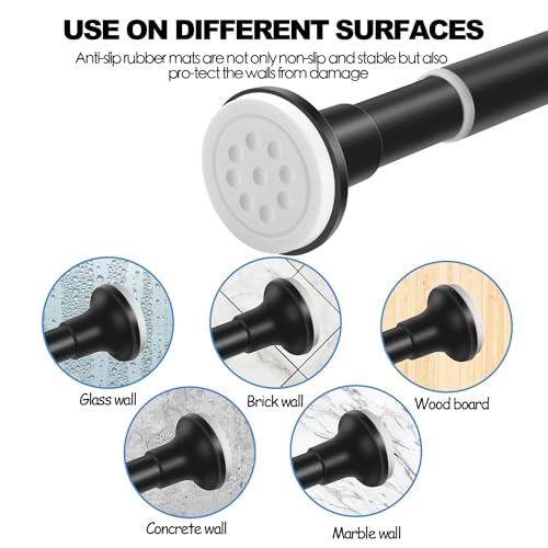 Matte Black Shower Curtain Rod, 28-58 Inches No Drilling Adjustable Tension Shower Curtain Rods for Bathroom, 1 Inch Diameter Stainless Steel Metal Shower Rod, Anti-Slip, No Rust