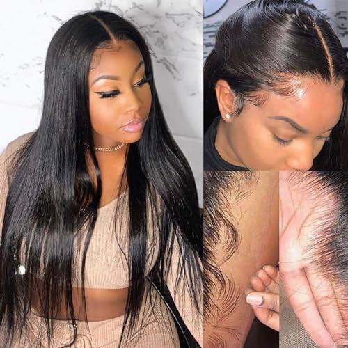 AGADES Glueless Wigs Human Hair Pre Plucked Pre Cut 5X5 Lace Closure Wigs Wear and Go Wig Human Hair Density 180 Straight Lace Front Wigs Human Hair Brazilian Virgin Human Hair Wig For Women 18 Inch
