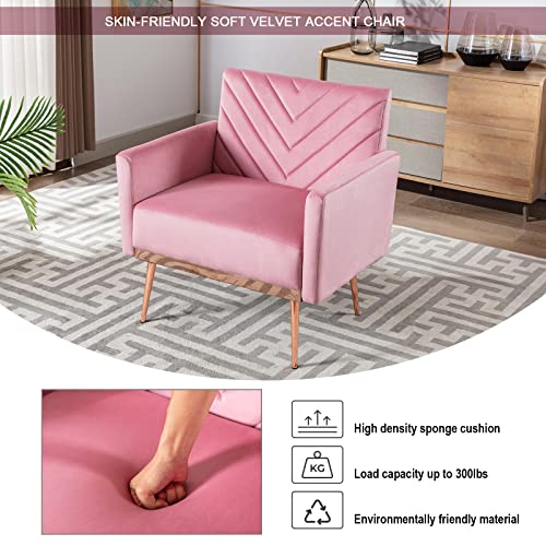 TTGIEET Modern Velvet Accent Chair Set of 2, Upholstered Tufted Armchair with Golden Metal Legs Single Sofa Reading Club Chair for Living Room Office (Pink)